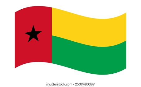 Bandera ondulada de Guinea-Bissau, aislada sobre fondo transparente. Bandera de la República de Guinea Bissau. Ilustración vectorial