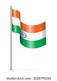 Bandera ondulada de la India sobre un fondo blanco. Ilustración vectorial.