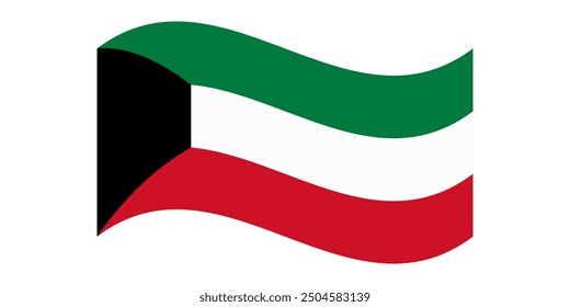 Bandera ondulada de Kuwait, aislada sobre fondo transparente. Ilustración vectorial