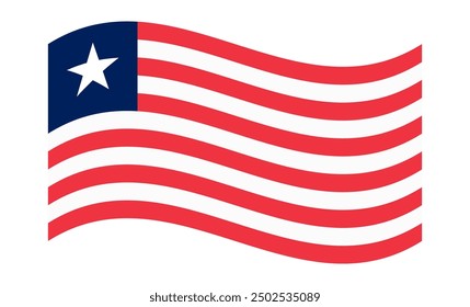 Wavy flag of Liberia, isolated on transparent background. Flag of the Republic of Liberia. Vector illustration