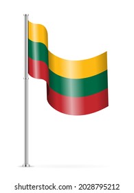 Wavy flag of Lithuania on a white background. Vector illustration.