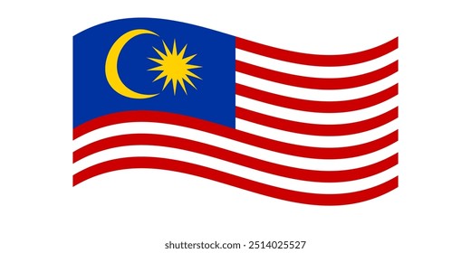 Bandera ondulada de Malasia, aislada sobre un fondo transparente. Ilustración vectorial