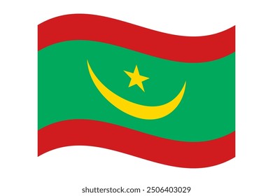 Wavy flag of Mauritania, isolated on transparent background. Flag of the Islamic Republic of Mauritania. Vector illustration.