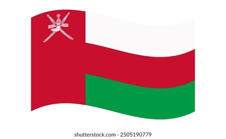 Bandera ondulada de Omán, aislada sobre fondo transparente. Bandera del Sultanato de Omán. Ilustración vectorial