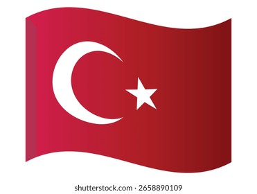 Bandera ondulada de Türkiye sobre un fondo blanco