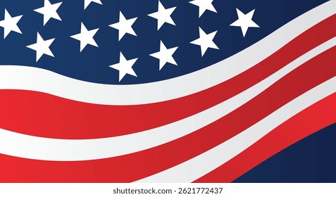 Wavy flag, red and white stripes with stars on a blue background