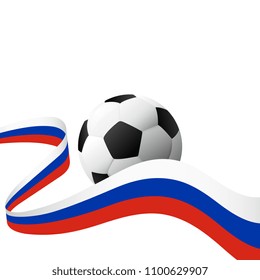 Wavy flag of Russia. Poster soccer template. Football tournament. Ball on the background. Vector Illustration