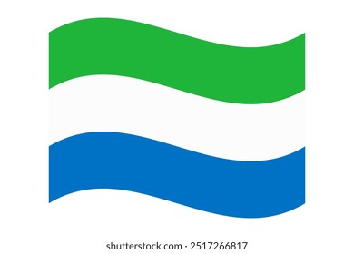 Bandeira ondulada de Serra Leoa, isolada sobre um fundo transparente. Bandeira da República da Serra Leoa. Ilustração vetorial.