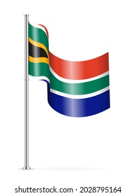 Wavy flag of South Africa on a white background. Vector illustration.