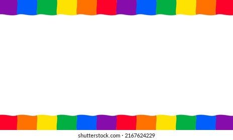 Wavy flag striped line border frame rainbow background design. Happy LGBT pride month theme vector template. 