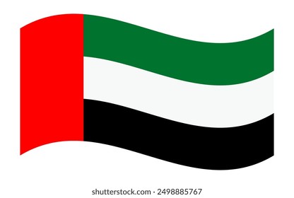 Wellenförmige Flagge der VAE einzeln auf transparentem Hintergrund. Flagge der Vereinigten Arabischen Emirate. Nationalfeiertag der VAE. Vektorgrafik