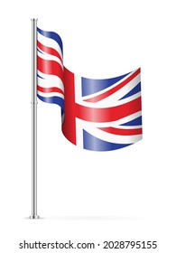 Wavy flag of UK on a white background. Vector illustration.