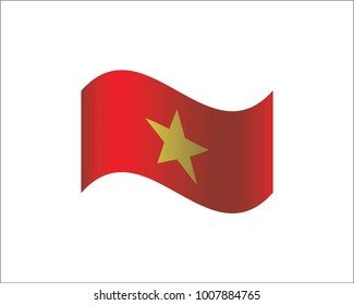 Wavy flag of Vietnam.  Icon on white background. Isolated Vector Illustration