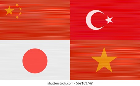 Wavy Flags of Asian countries.  Realistic vector set.