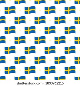 Wavy flags of Sweden and dots vector seamless pattern background.