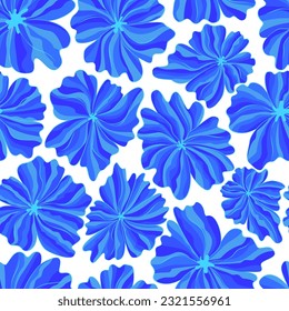 Schwelende Blumen nahtloses Muster. Blaue exotische Pflanzen Textilfläche. Farbloser, nahtloser Hintergrund