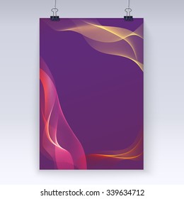 Wavy flowing abstract design template flyer, vector poster mock-up for your design