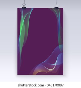 Wavy flowing abstract design template flyer, vector poster mock-up for your design