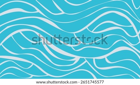Wavy flowing line art in white over bright cyan base, ideal for aquatic, marine or abstract digital themes.