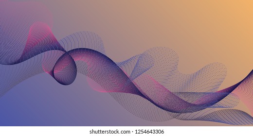 Wavy flowing lines on gradient background. Gradient curves flow effect illusion fancy background. Abstract curl lines ripple texture design. Stylish progressive technology vector wallpaper.