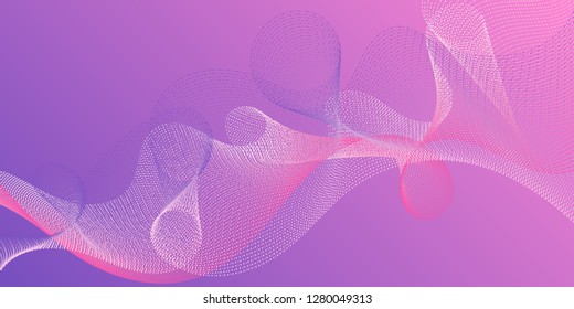 Wavy flowing lines on gradient background. Contemporary vector graphics with bent waves. Abstract bent lines ripple effect graphics. Reticulated intersecting curves geometry backdrop.