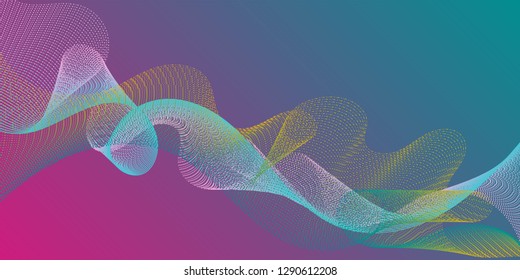 Wavy flowing lines on gradient background. Contemporary vector graphics with bent waves. Abstract curl lines ripple texture design. Reticulated intersecting curves geometry backdrop.