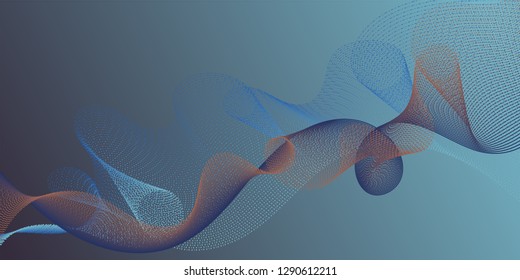 Wavy flowing lines on gradient background. Gradient curves flow effect illusion fancy background. Abstract bent lines ripple effect graphics. Contemporary vector graphics with bent waves.