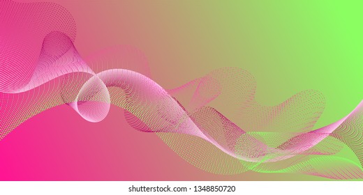 Wavy flowing lines on gradient background. Colorful fashionable poster smoky vector pattern. Abstract curl lines ripple texture design. Scientific researches dynamic curves web trendy background.