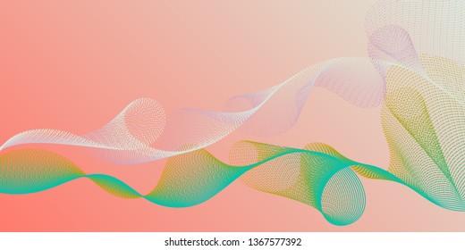 Wavy flowing lines on gradient background. Contemporary vector graphics with bent waves. Abstract bent lines ripple effect graphics. Reticulated intersecting curves geometry backdrop.