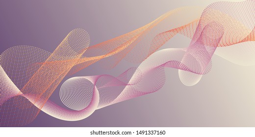Wavy flowing lines on gradient background. Technological optical fiber concept vector. Abstract bent lines ripple effect graphics. Reticulated intersecting curves geometry backdrop.
