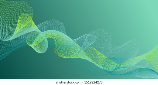 Wavy flowing lines on gradient background. Colorful fashionable poster smoky vector pattern. Abstract curl lines ripple texture design. Blend curves minimal 3d banner or flyer background.
