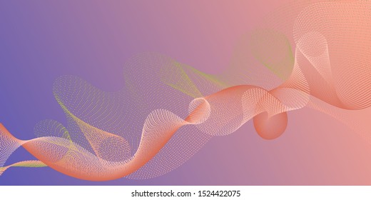Wavy flowing lines on gradient background. Colorful fashionable poster smoky vector pattern. Abstract bent lines ripple effect graphics. Blend curves minimal 3d banner or flyer background.