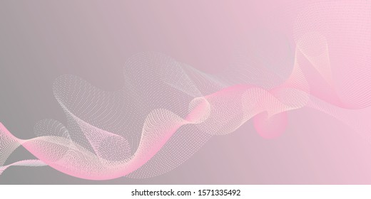 Wavy flowing lines on gradient background. Reticulated intersecting curves geometry backdrop. Abstract bent lines ripple effect graphics. Colorful fashionable poster smoky vector pattern.