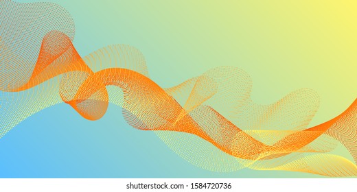Wavy flowing lines on gradient background. Blend curves minimal 3d banner or flyer background. Abstract curl lines ripple texture design. Contemporary vector graphics with bent waves.