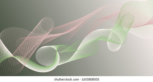 Wavy flowing lines on gradient background. Stylish progressive technology vector wallpaper. Abstract bent lines ripple effect graphics. Reticulated intersecting curves geometry backdrop.