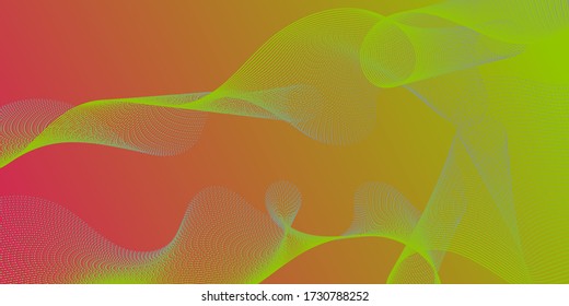 Wavy flowing lines on gradient background. Colorful fashionable poster smoky vector pattern. Abstract bent lines ripple effect graphics. Gradient curves flow effect illusion fancy background.