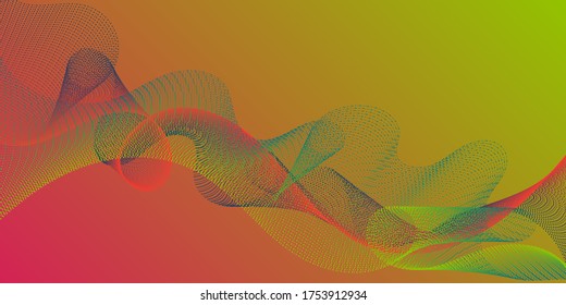 Wavy flowing lines on gradient background. Colorful fashionable poster smoky vector pattern. Abstract curl lines ripple texture design. Scientific researches dynamic curves web trendy background.