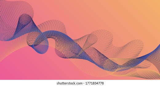 Wavy flowing lines on gradient background. Colorful fashionable poster smoky vector pattern. Abstract curl lines ripple texture design. Scientific researches dynamic curves web trendy background.