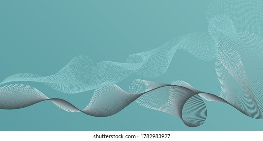 Wavy flowing lines on gradient background. Contemporary vector graphics with bent waves. Abstract bent lines ripple effect graphics. Reticulated intersecting curves geometry backdrop.