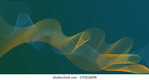 Wavy flowing lines on gradient background. Technological optical fiber concept vector. Abstract curl lines ripple texture design. Smooth filament curves motion creative background.