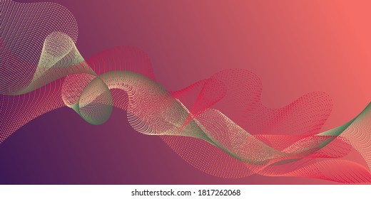 Kräftig fließende Linien auf Farbverlauf-Hintergrund. Wissenschaftliche Forschungen erforschen dynamische Kurven Web-trendigen Hintergrund. Abstrakte Linien reißen Textur-Design. Farbenfrohe, modische Poster rauchende Vektorgrafik.