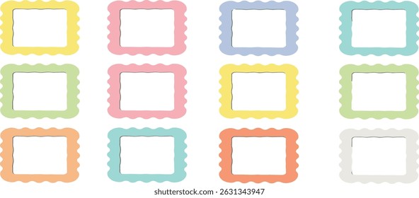 Wavy frame border set. Retro scallop shape line picture frames
