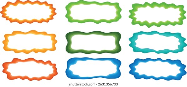 Wavy frame border set. Retro scallop shape line picture frames