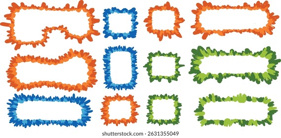 Wavy frame borders. Scallop shape line picture frames. Vector colorful wave rectangle bg set