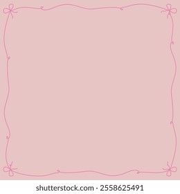 Wavy frame with bows. Trendy vintage whimsical border. Romantic curly decorative vector frame with bows. Wavy frame with red bow. Vintage retro frame for greeting card, wedding and birthday party