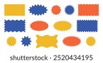 Wavy frame, oval, circle, rectangle stickers set. Vector geometric shapes, zig zag elements. Design retro stamp, template