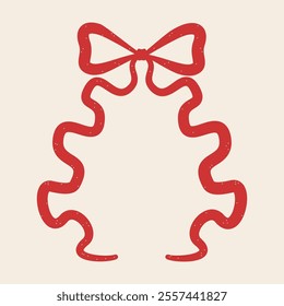 Wavy frame with red bow in retro style. Wavy frame with bow. Trendy vintage whimsical border. Romantic curly decorative vector frame with bows. Frame with red bow. Vintage retro bow