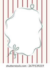 Um quadro ondulado com uma borda de fita em um plano de fundo listrado em um estilo de desenho animado. A fita faz um loop elegante ao redor da moldura, criando um efeito de borda decorativo. Ilustração de vetor de desenhos animados.