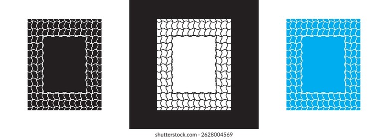Wavy Frames with Scallop Borders. Abstract Frame Boxes on Cute Groovy Patterns. Vector illustration. isolated on white and black background. EPS 10