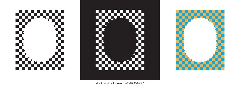 Wavy Frames with Scallop Borders. Abstract Frame Boxes on Cute Groovy Patterns. Vector illustration. isolated on white and black background. EPS 10